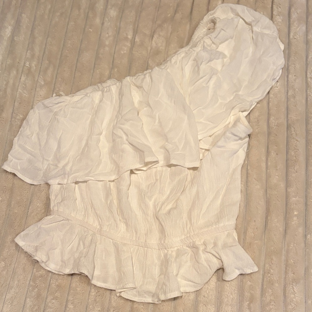White One-Shoulder Ruffle Top